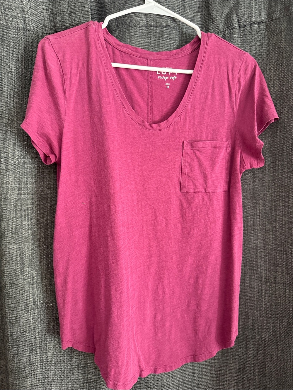 LOFT Raspberry Pink Scoop Neck Pocket Tee